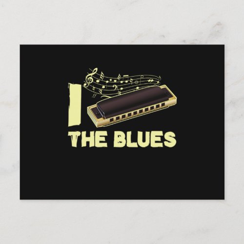 I Love The Blues Harmonica Music Instrument Gift Postcard