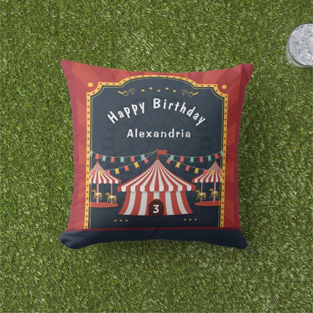 I Love The Circus Child Birthday Personalize  Outdoor Pillow (Grass)
