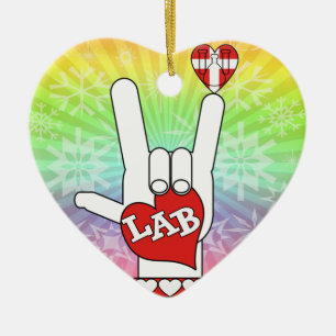 I LOVE THE LAB ASL SIGN CERAMIC ORNAMENT