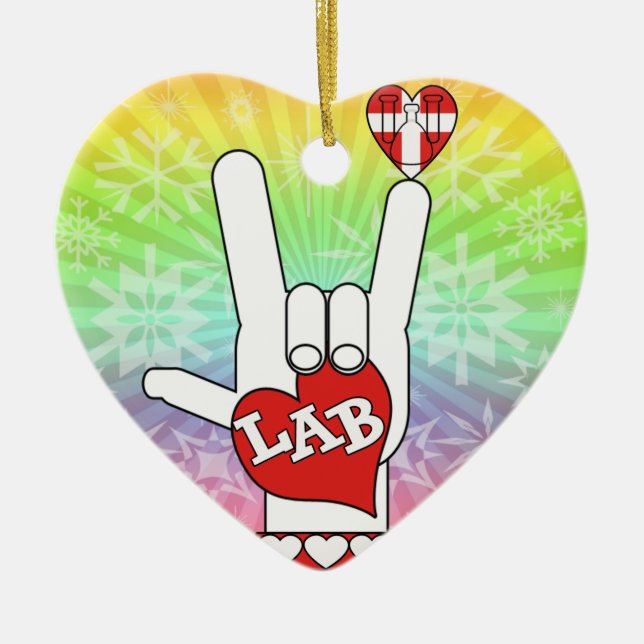 I LOVE THE LAB ASL SIGN CERAMIC ORNAMENT (Front)