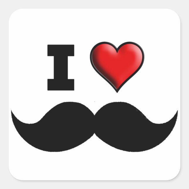 I Love the Mustache Moustache Square Sticker (Front)