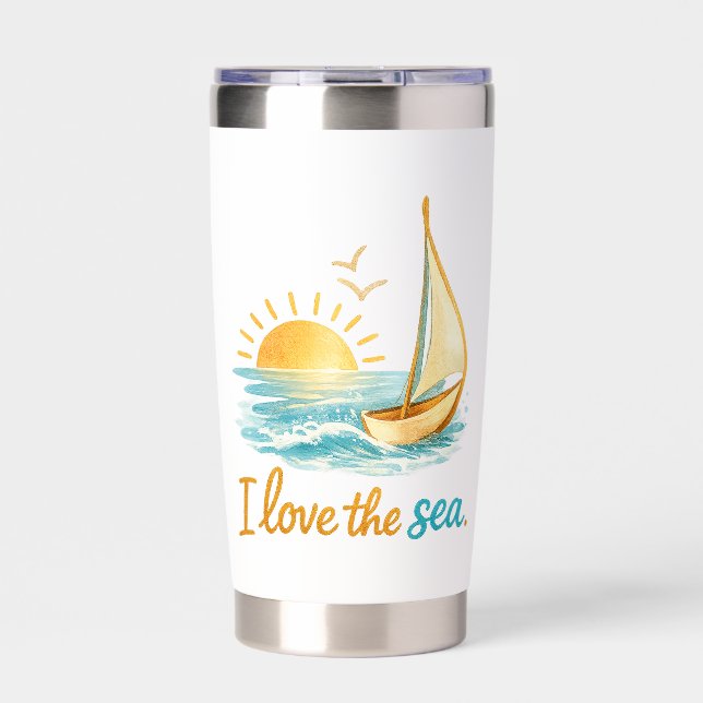 I Love the Sea Sailboat Sunset Ocean Illustration  Insulated Tumbler (Front)