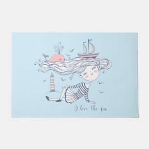 I Love the Sea Whimsical Nautical Doormat