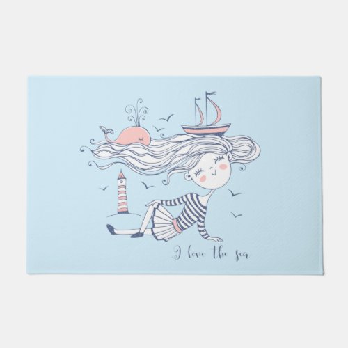 I Love the Sea Whimsical Nautical  Doormat