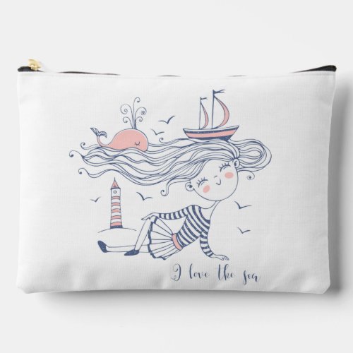 I Love the Sea Whimsical Nautical  Makeup Bag