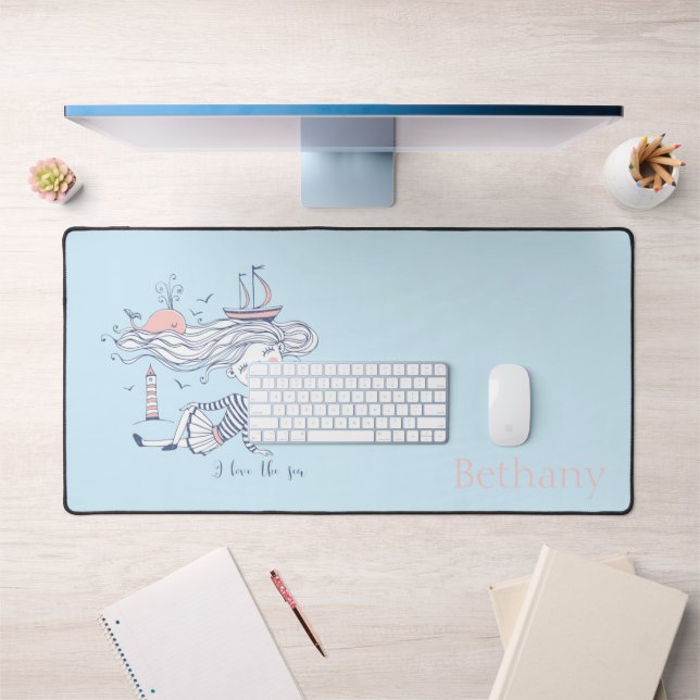 I Love the Sea Whimsical Nautical Personalized  Desk Mat (Office 1)