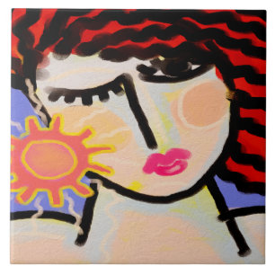 I Love the Sun Abstract Digital Painting Ceramic Tile