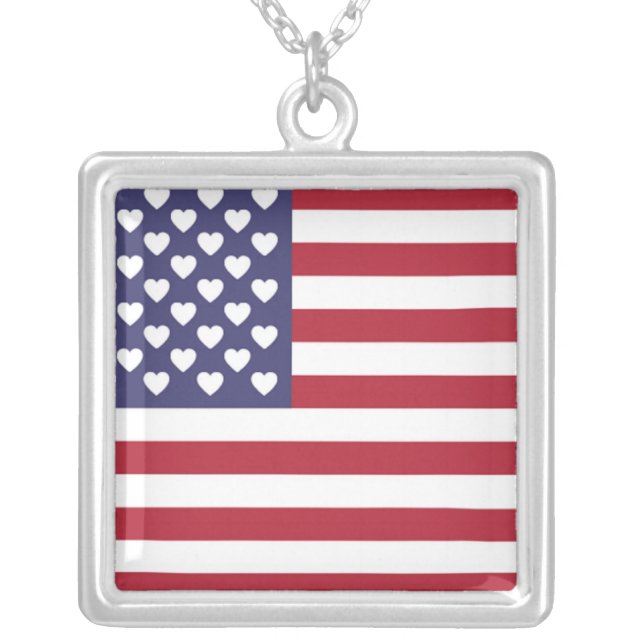 I LOVE THE UNITED STATES OF AMERICA SILVER PLATED NECKLACE (Front)