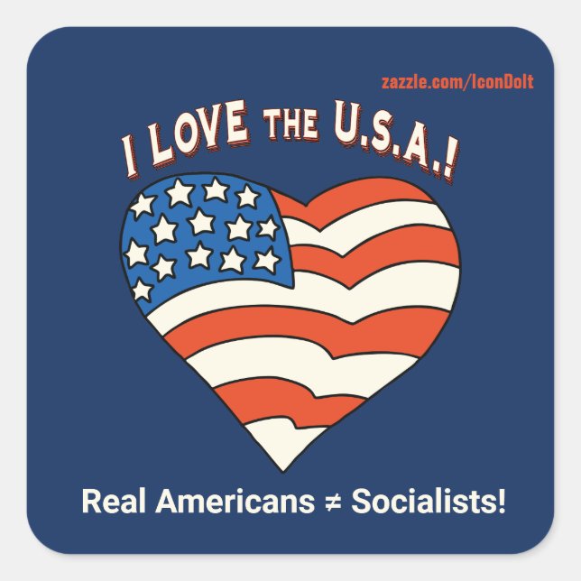 I Love The USA Personalized Square Sticker (Front)