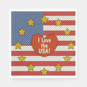 I Love The USA - Red, White, Blue Polka-Dot Flag Napkins