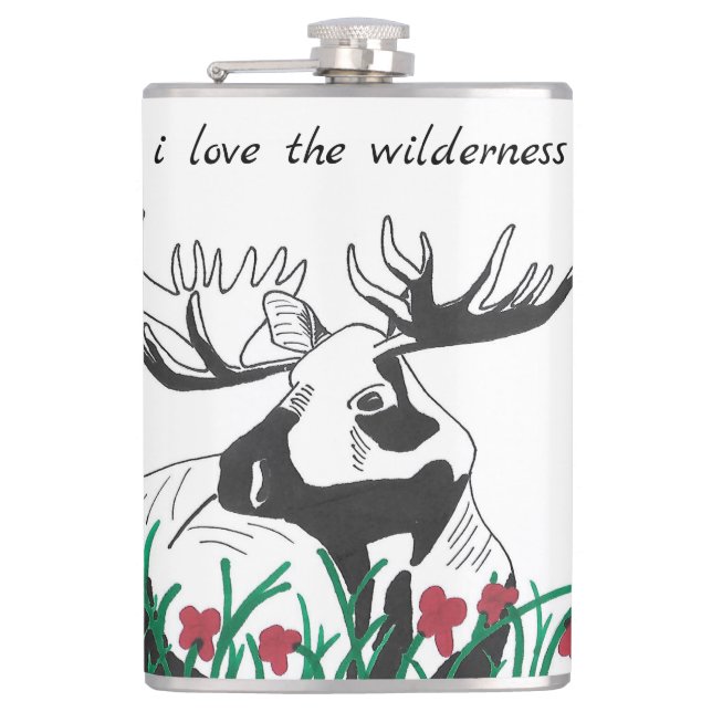 I Love the Wilderness Animal Deer Moose Flask (Front)