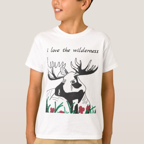 I Love the Wilderness Rustic Wildflowers Moose T_Shirt