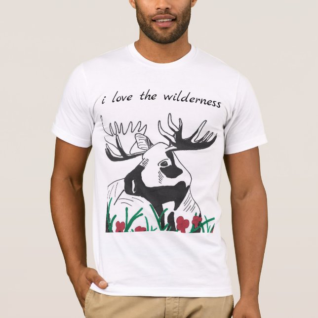 I Love the Wilderness Rustic Wildflowers Moose T-Shirt (Front)