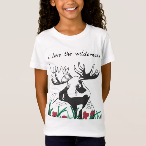 I Love the Wilderness Rustic Wildflowers Moose T_Shirt