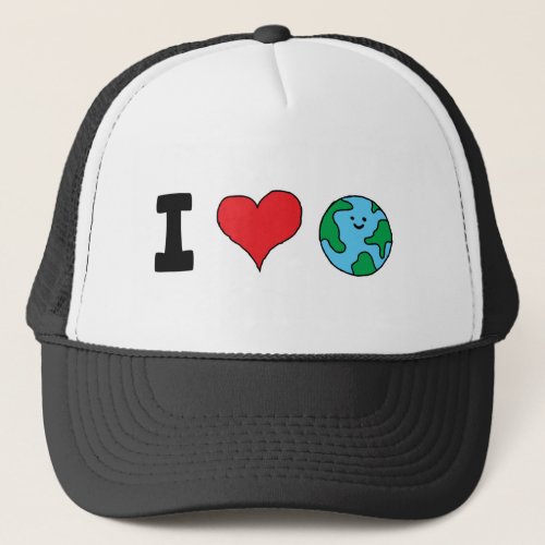 I Love the World Happy Earth Clipart Cute Earth Trucker Hat