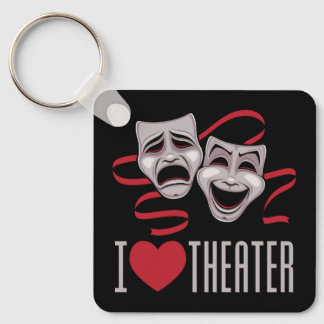 I Love Theater Comedy And Tragedy Masks Keychain