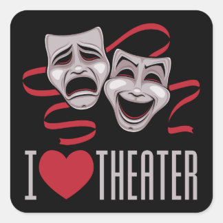 I Love Theater Comedy And Tragedy Masks Square Sticker