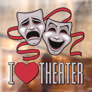 I Love Theater Comedy And Tragedy Masks Window Cling