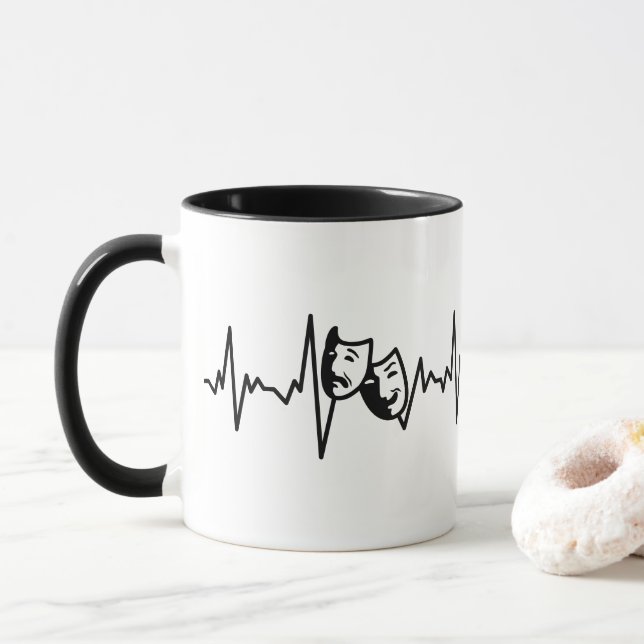 I Love Theater - Drama Masks Heartbeat Mug (With Donut)