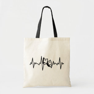 I Love Theater - Drama Masks Heartbeat Tote Bag