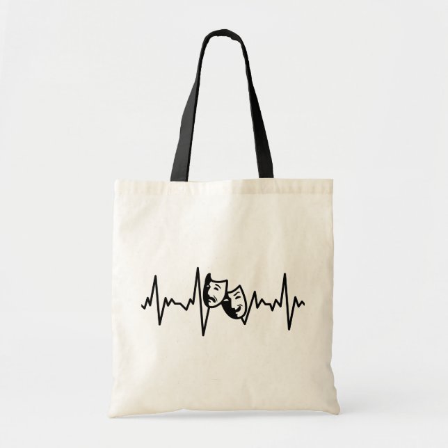 I Love Theater - Drama Masks Heartbeat Tote Bag (Front)