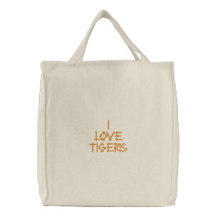 I LOVE TIGERS EMBROIDERED TOTE BAG