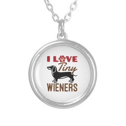 I Love Tiny Wieners Miniature Dachshund Doxie Silver Plated Necklace