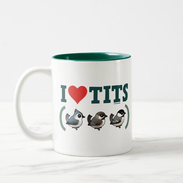 I Love Tits (birds) Two-Tone Coffee Mug (Left)