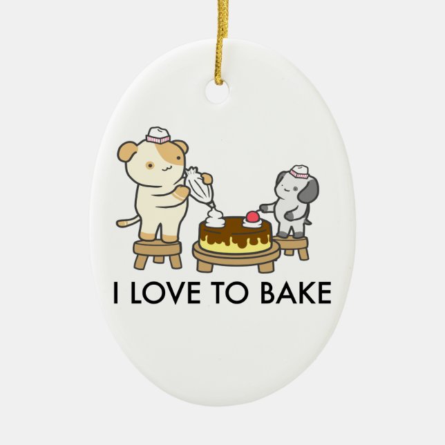 I Love To Bake Ceramic Ornament (Front)