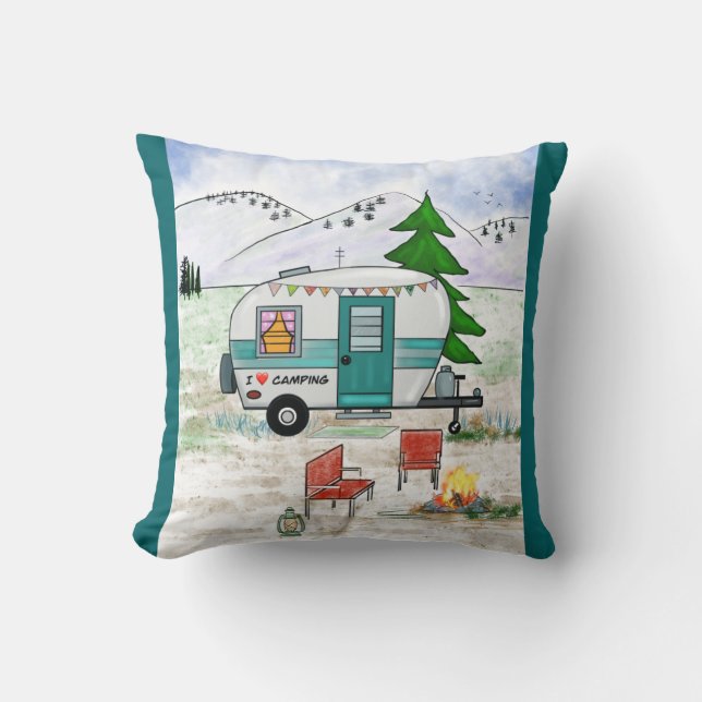 I Love To Camp Throw Pillow (Front)