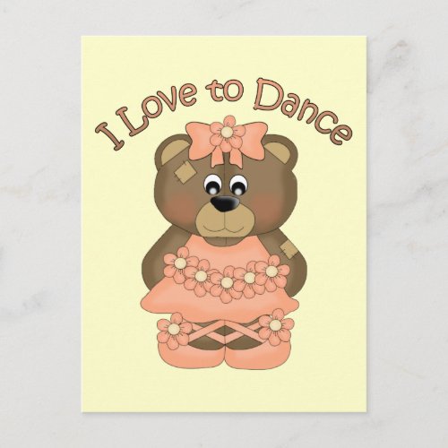 I Love to Dance Ballerina Bear Orange Postcard