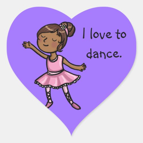 I love to dance cartoon ballet dancer heart sticker
