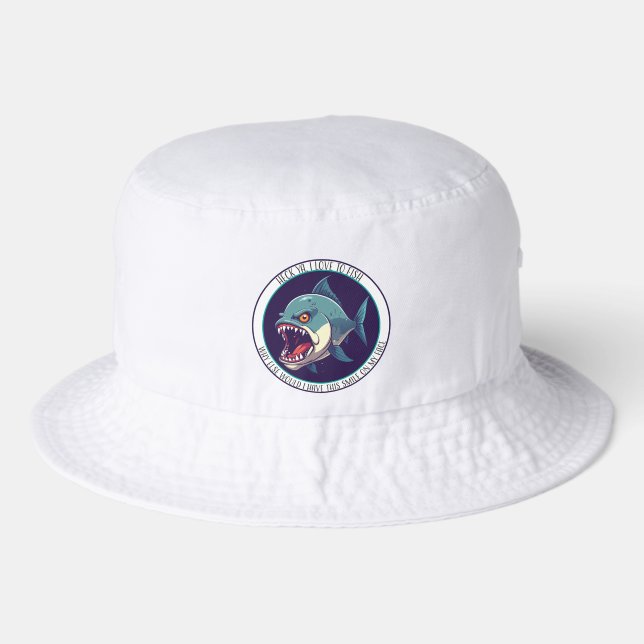 I love to fish Cartoon fish patch design Bucket Hat (Front)