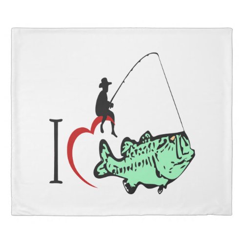 I love to go fishing with a red heart duvet cover