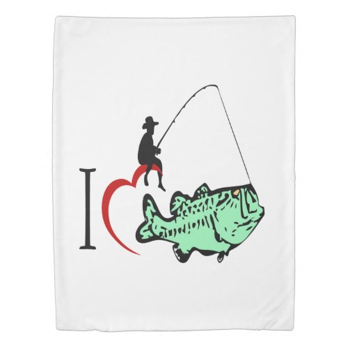 I love to go fishing with a red heart duvet cover
