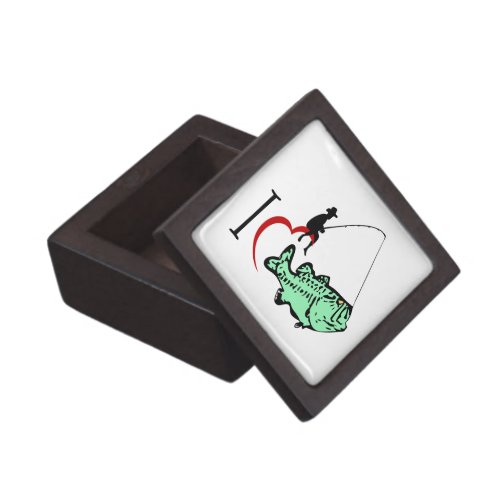 I love to go fishing with a red heart jewelry box