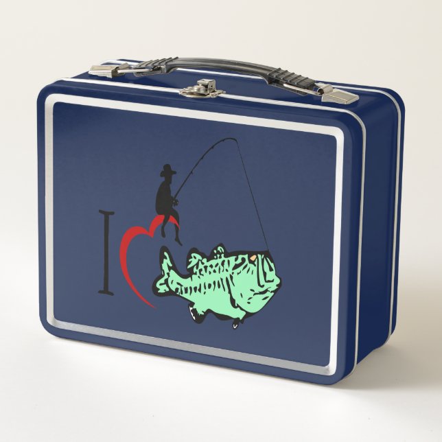 I love to go fishing with a red heart metal lunch box (Front)