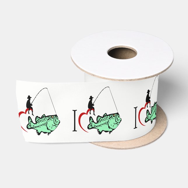I love to go fishing with a red heart satin ribbon (Spool)
