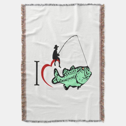 I love to go fishing with a red heart throw blanket