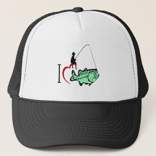 I love to go fishing with a red heart trucker hat