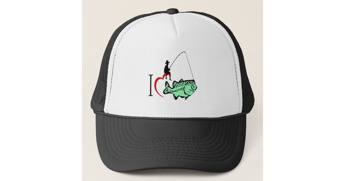 I love to go fishing with a red heart trucker hat | Zazzle