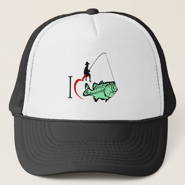 I love to go fishing with a red heart trucker hat (Front)