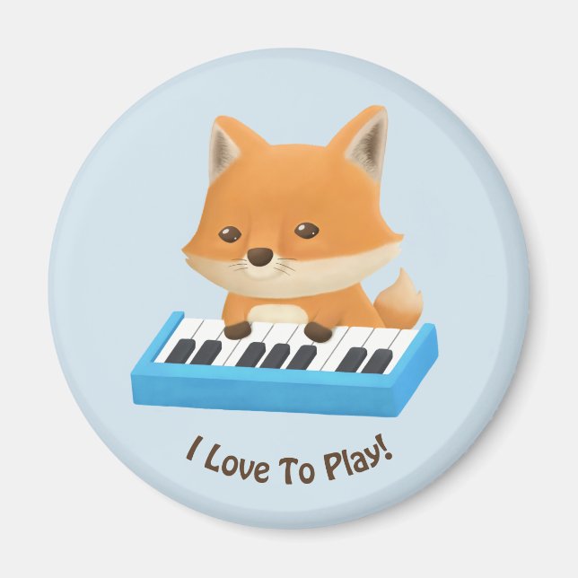 I love to Play Cute Fox on Piano Kids Magnet (Front)