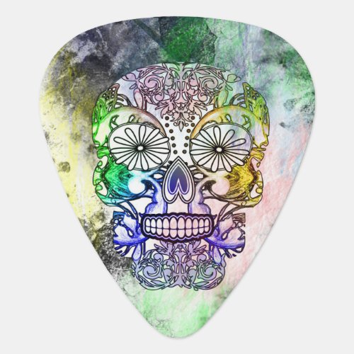I Love To Pluck Rainbow Sugar Skull Guitar Pick
