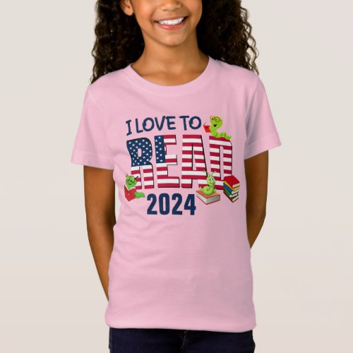 I LOVE TO READ America Flag 2024 Kids T_Shirt