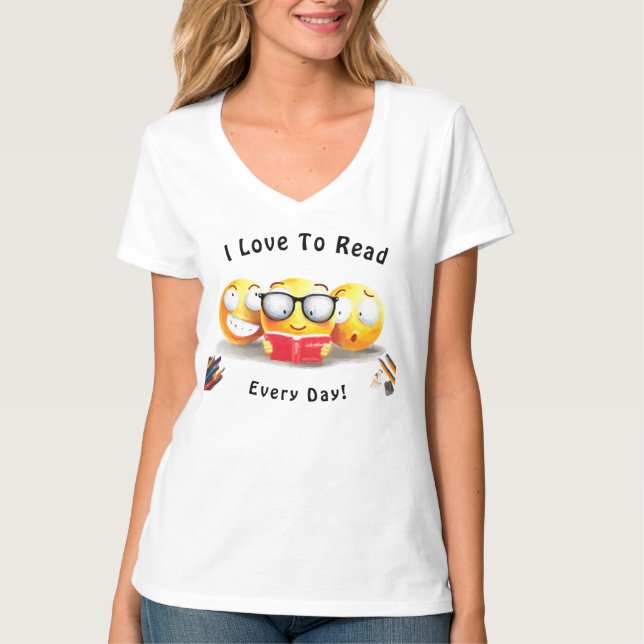 I Love To Read Books Reader Bookworm Fun Custom T-Shirt (Front)