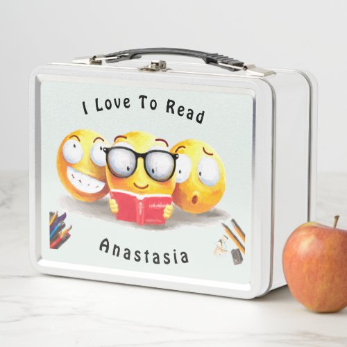 I Love To Read Books Reader Fun Smile Personalize Metal Lunch Box