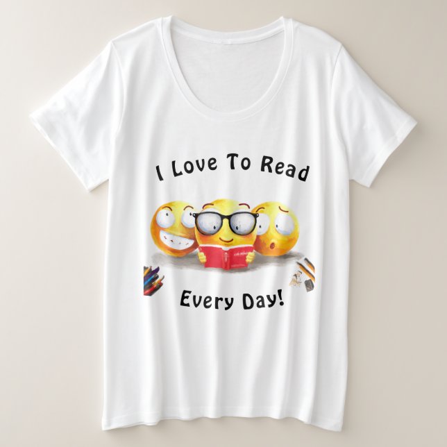 I Love To Read Books Reader Plus Size T-Shirt (Design Front)