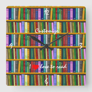 I love to read Books Thunder_Cove Square Wall Clock