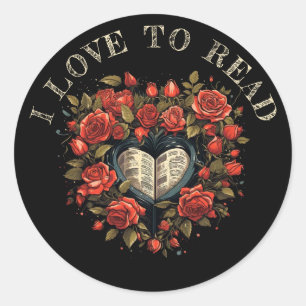 I Love to Read: Roses, Heart & Book Classic Round Sticker